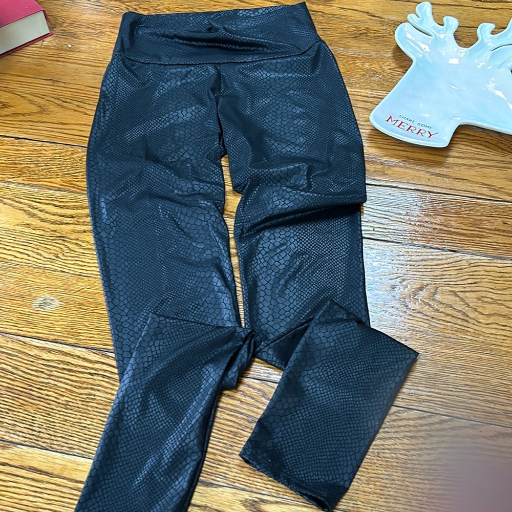 Cherish snakeskins print leggings.  Faux leather style, high waist, Size Large.